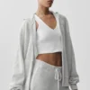 Sweat à capuche zippé intégral « New Class » en laine et cachemire - Blanc chiné