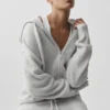 Sweat à capuche zippé intégral « New Class » en laine et cachemire - Blanc chiné