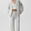 Sweat à capuche zippé intégral « New Class » en laine et cachemire - Blanc chiné