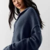 Sweat à capuche zippé intégral « New Class » en laine et cachemire - Bleu marine
