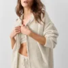 Sweat à capuche zippé intégral « New Class » en laine et cachemire - Gris avoine chiné