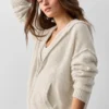 Sweat à capuche zippé intégral « New Class » en laine et cachemire - Gris avoine chiné