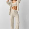 Sweat à capuche zippé intégral « New Class » en laine et cachemire - Gris avoine chiné