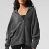 Sweat à capuche zippé intégral New Class en laine et cachemire – Gris platine