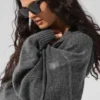 Sweat à capuche zippé intégral New Class en laine et cachemire – Gris platine