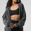 Sweat à capuche zippé intégral New Class en laine et cachemire – Gris platine