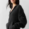 Sweat à capuche zippé intégral « New Class » en laine et cachemire - Noir