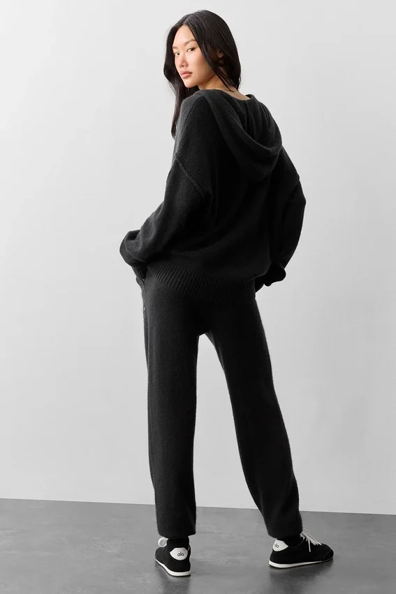 Sweat à capuche zippé intégral « New Class » en laine et cachemire - Noir