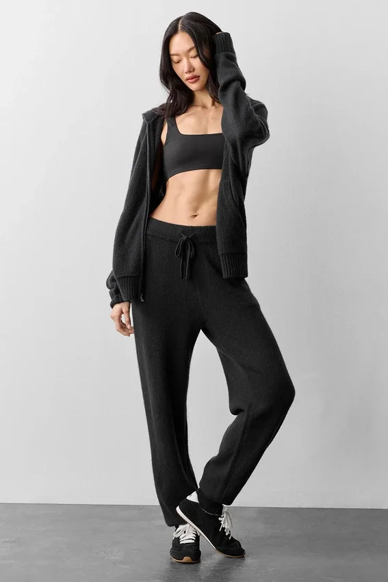Sweat à capuche zippé intégral « New Class » en laine et cachemire - Noir