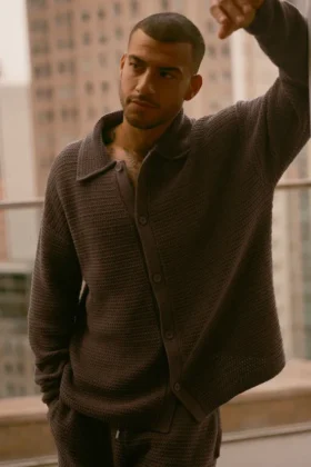 Sweat-shirt à col rond et manches longues en maille Shift Knit - Espresso