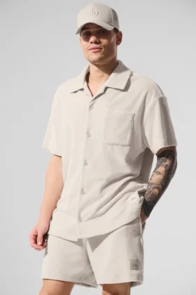 T-shirt boutonné en tissu éponge Coastal - Beige