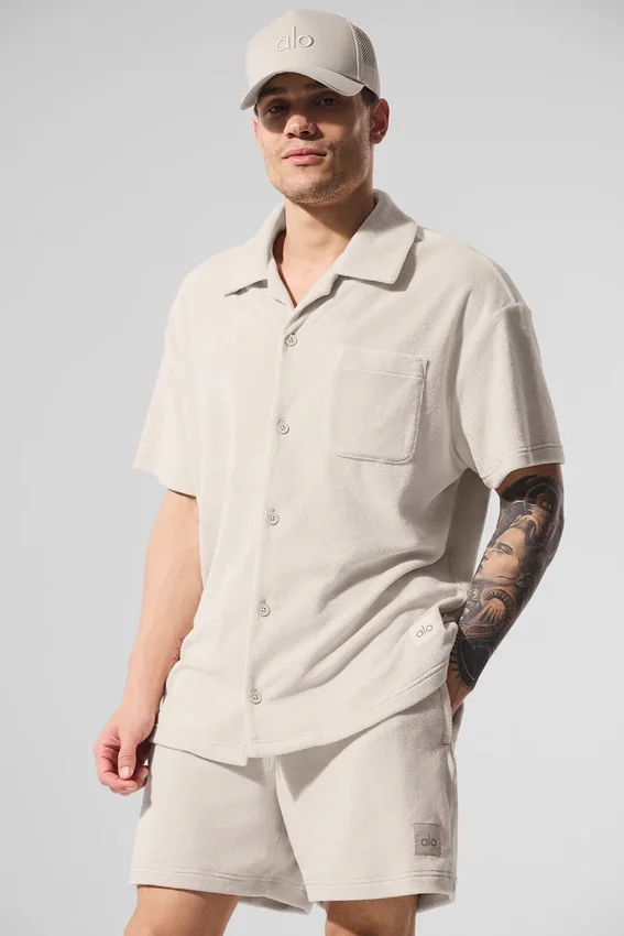 T-shirt boutonné en tissu éponge Coastal - Beige
