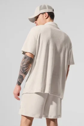 T-shirt boutonné en tissu éponge Coastal – Beige