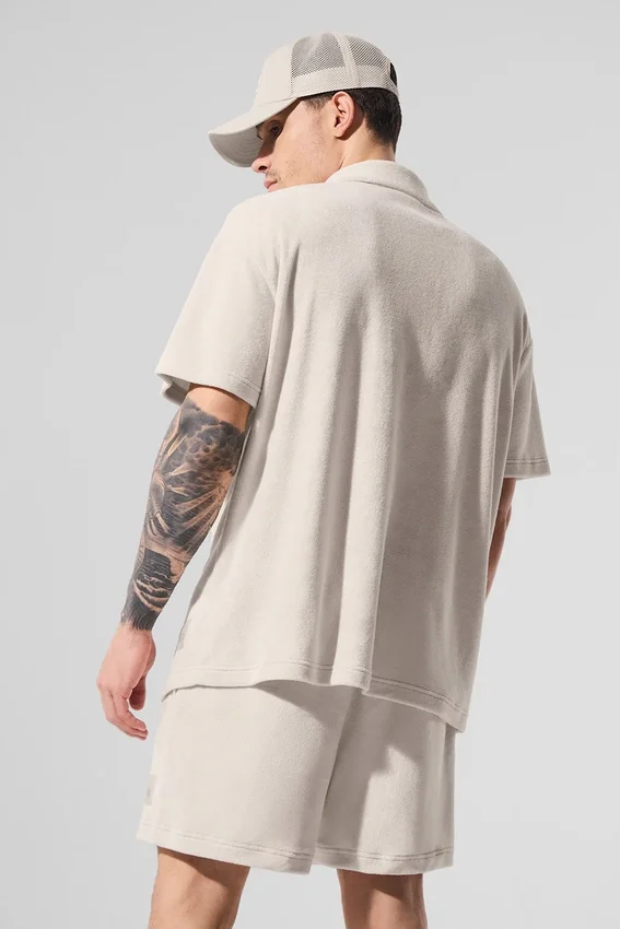 T-shirt boutonné en tissu éponge Coastal - Beige