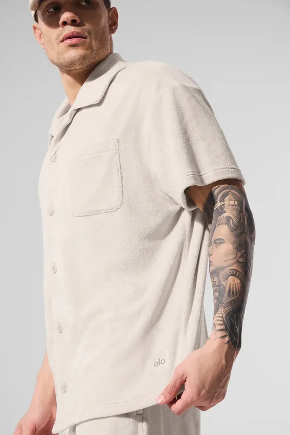 T-shirt boutonné en tissu éponge Coastal - Beige