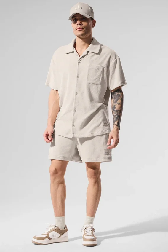 T-shirt boutonné en tissu éponge Coastal - Beige