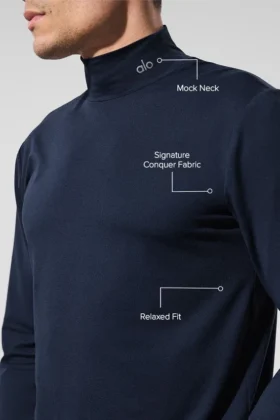 T-shirt à col montant et manches longues Conquer Reform – Bleu marine