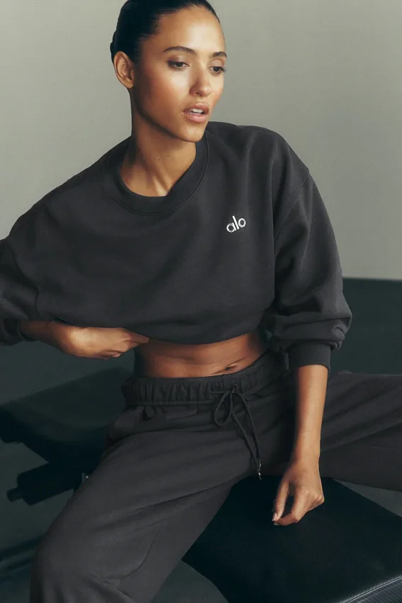 T-shirt à col rond Accolade court – Anthracite
