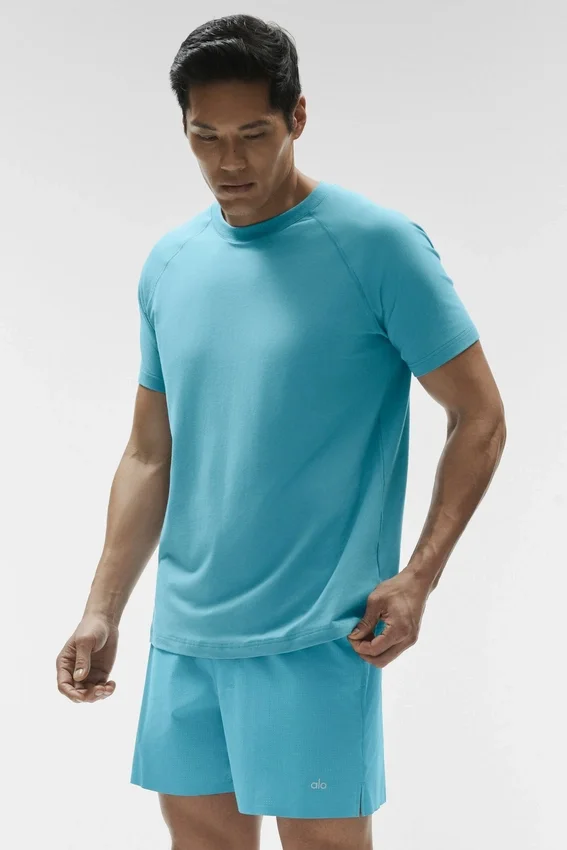 T-shirt à col rond et manches courtes Alo Vapor - Bleu Breeze