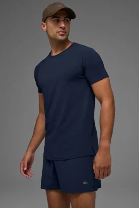 T-shirt à col rond et Manches courtes Alo Vapor - Bleu marine