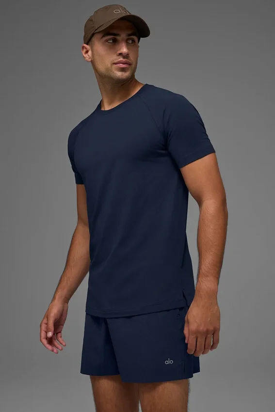 T-shirt à col rond et Manches courtes Alo Vapor - Bleu marine