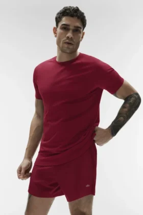 T-shirt à col rond et manches courtes Alo Vapor - Garnet