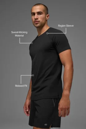 T-shirt à col rond et Manches courtes Alo Vapor – Noir
