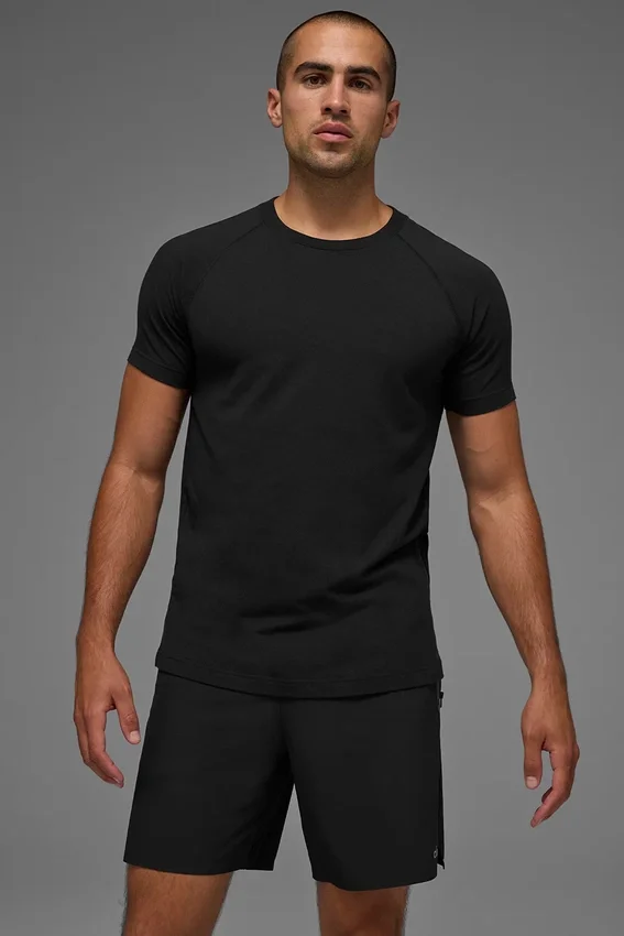 T-shirt à col rond et Manches courtes Alo Vapor - Noir