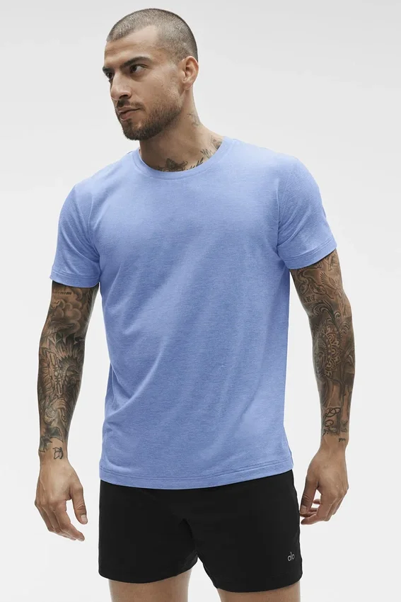 T-shirt à col rond et manches courtes Conquer Reform - Bleu Provence chiné