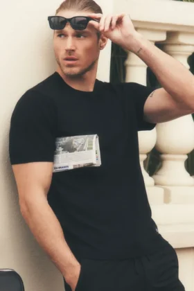 T-shirt à col rond et manches courtes en coton et cachemire « Ever Soft » - Noir