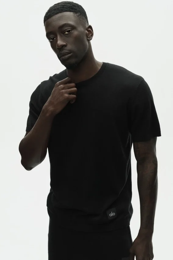 T-shirt à col rond et manches courtes en coton et cachemire « Ever Soft » - Noir