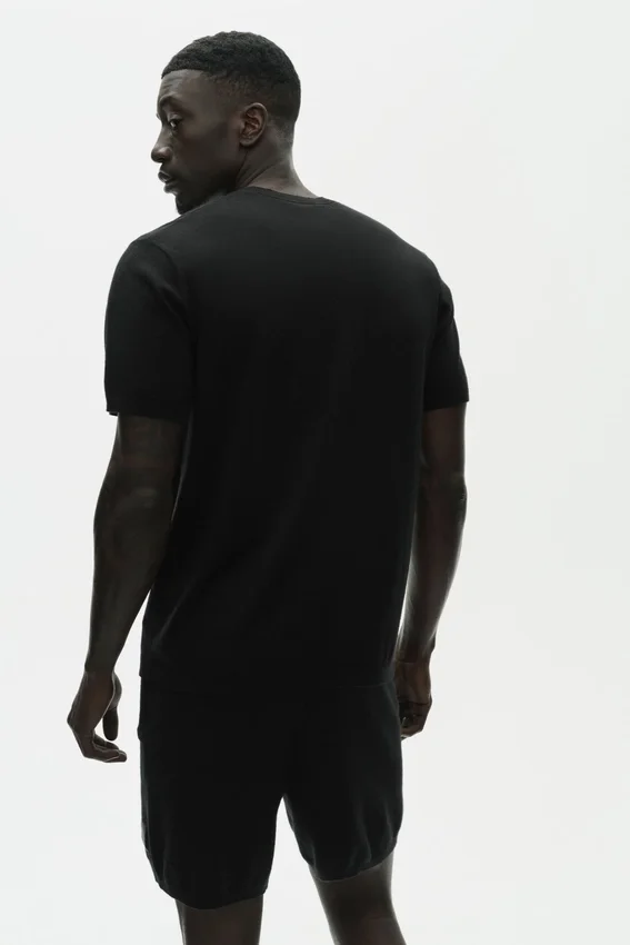 T-shirt à col rond et manches courtes en coton et cachemire « Ever Soft » - Noir