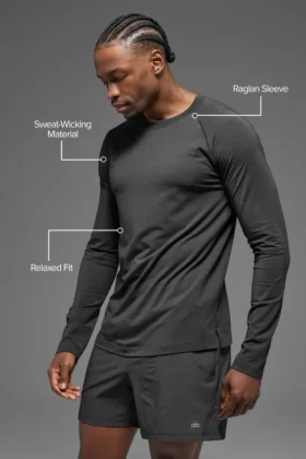 T-shirt à col rond et manches longues Alo Vapor – Anthracite