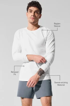 T-shirt à col rond et manches longues Alo Vapor – Blanc