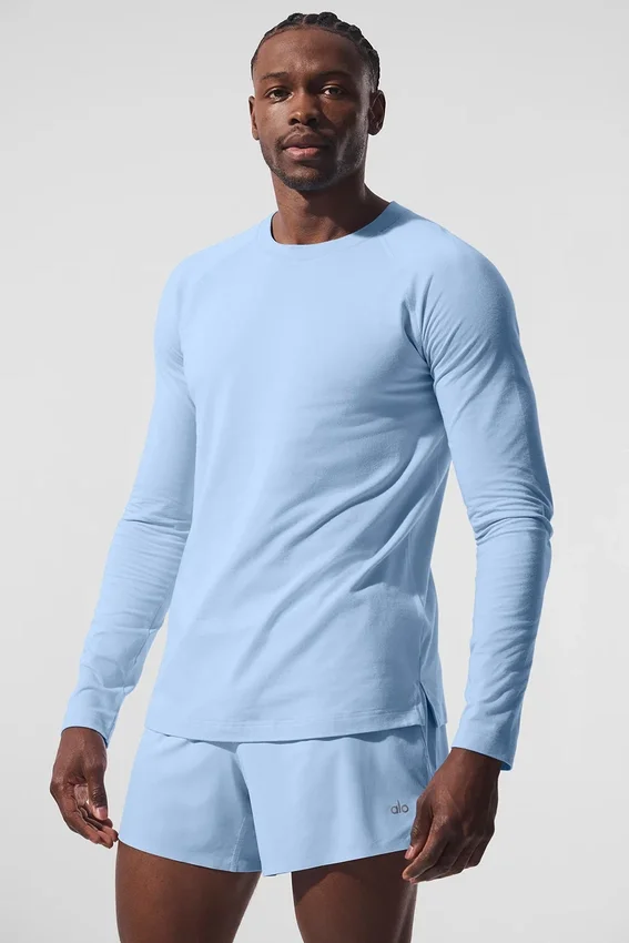 T-shirt à col rond et manches longues Alo Vapor - Bleu coquillage