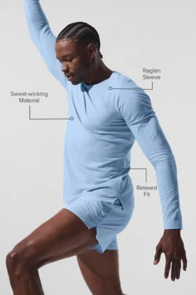 T-shirt à col rond et manches longues Alo Vapor – Bleu coquillage