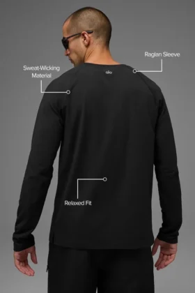 T-shirt à col rond et manches longues Alo Vapor – Noir