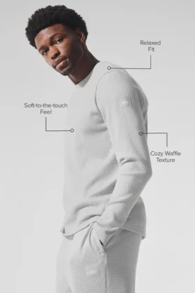 T-shirt à col rond et manches longues Elevate Waffle – Gris chiné athlétique