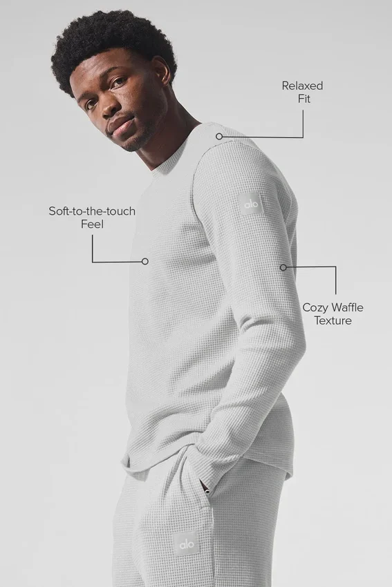 T-shirt à col rond et manches longues Elevate Waffle - Gris chiné athlétique