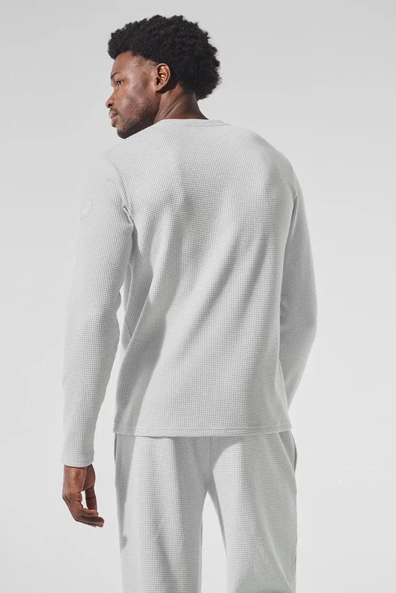 T-shirt à col rond et manches longues Elevate Waffle - Gris chiné athlétique