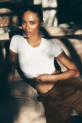 T-shirt court à manches courtes Alosoft Crop Finesse - Blanc