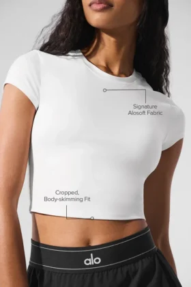 T-shirt court à manches courtes Alosoft Crop Finesse – Blanc