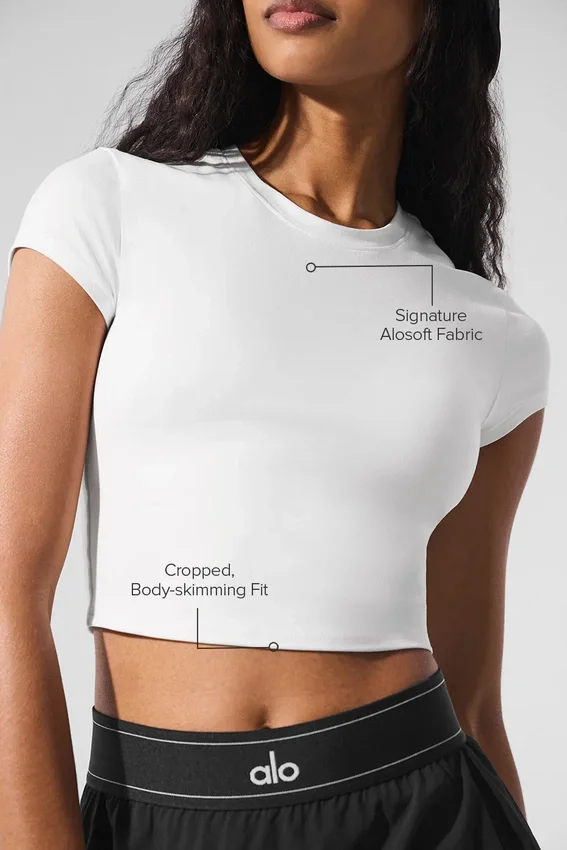 T-shirt court à manches courtes Alosoft Crop Finesse - Blanc