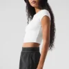 T-shirt court à manches courtes Alosoft Crop Finesse - Blanc