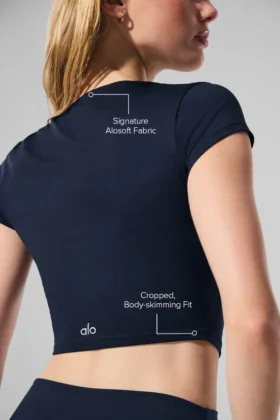 T-shirt court à manches courtes Alosoft Crop Finesse – Bleu marine