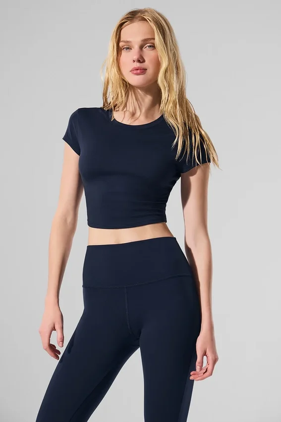 T-shirt court à manches courtes Alosoft Crop Finesse - Bleu marine
