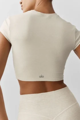 T-shirt court à manches courtes Alosoft Crop Finesse – Gris chiné
