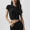 T-shirt court à manches courtes en modal côtelé sans coutures - Noir