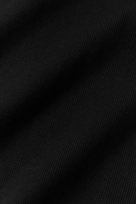T-shirt court à manches courtes en modal côtelé sans coutures - Noir