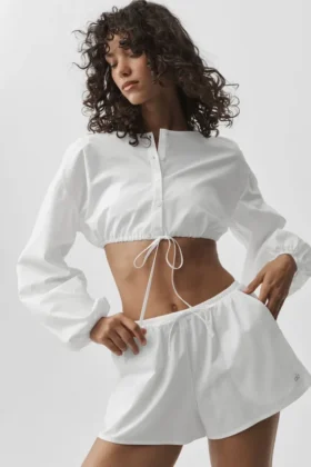 T-shirt court à manches longues en coton « Real Deal » - Blanc